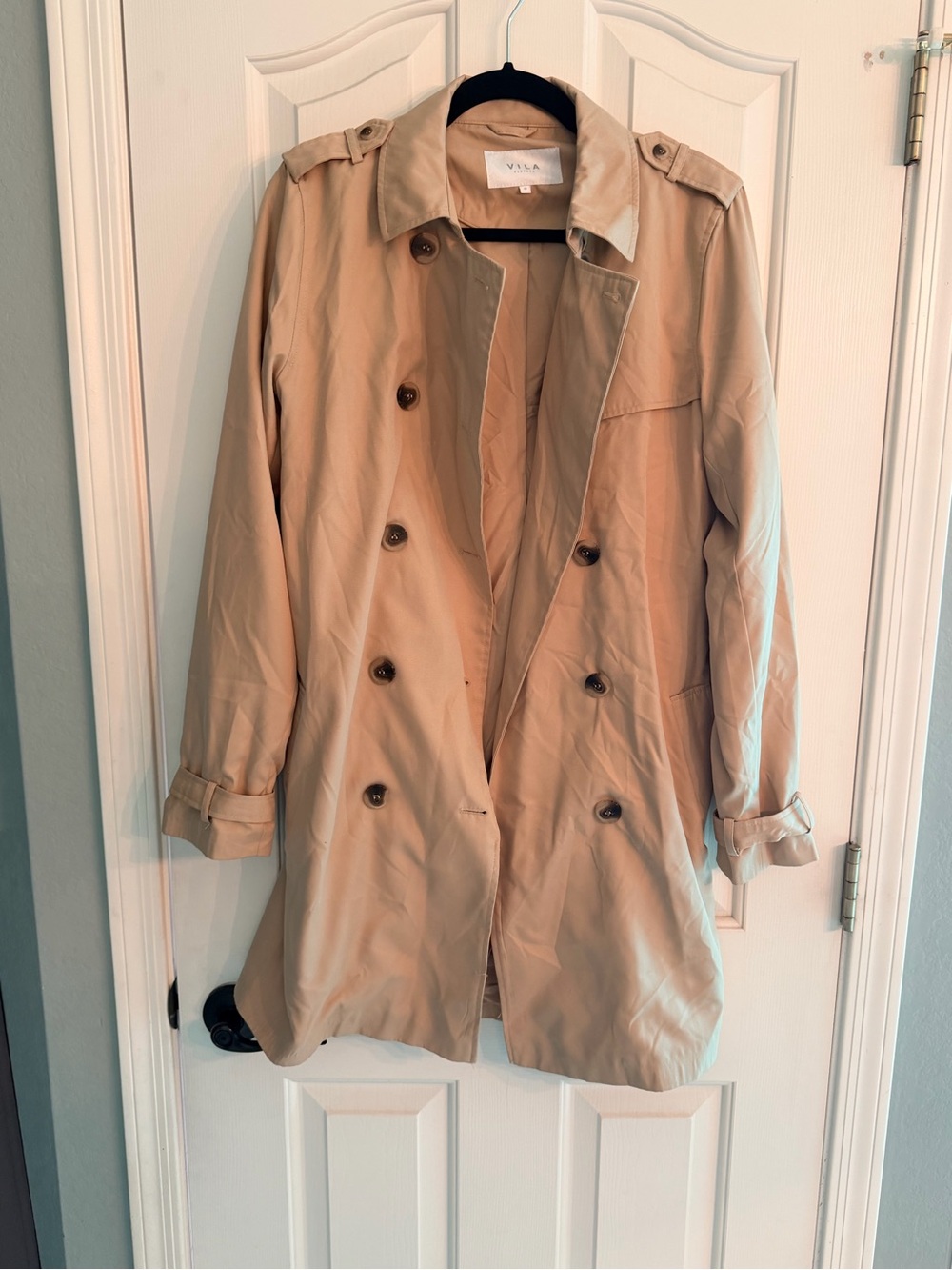 VILA Tan Double-Breasted Trench Coat